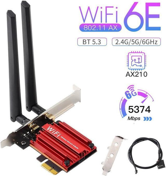 WiFi 6E 5400Mbps PCIe Wifi Adapter AX210 Wireless Network Card AXE3000 BT5.3 2.4/5/6GHz 5374Mbps MU-MIMO 802.11ax For Win 10/11